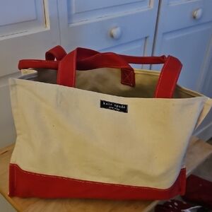 Kate Spade Canvas Tote in Red and Cream